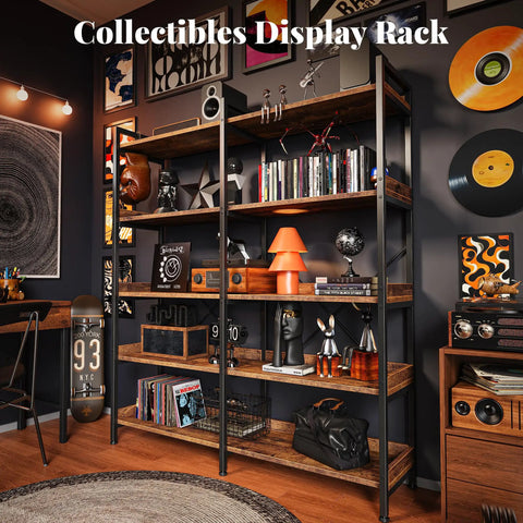 Sturdy 5 Tier Display Bookcase With 10 Open Shelves And Raised Backboard, 47.2 Inch Wide Shelf Unit With Metal Frame And Wooden Board