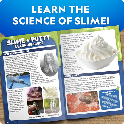 Ultimate Slime Kit And Putty Lab With Eight Varieties Of Slime And Putty Including Magnetic Slime open learning guide on table