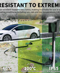 Adventure Ready Outdoor NEMA 14 50P To 14 50R 50 Amp Electric Vehicle Charging Extension Cord showing weather resistance in rain and snow.