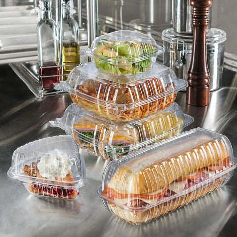 Clear Hinged Plastic Food Containers With Tight Seal Lids Leak Proof Takeout Trays Bulk Restaurant Packs 6 By 5 Point 8 Inches Case Of 500 Fresh Stacking Design For Snazzy Meals And Zero Mess Guaranteed