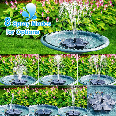 Snowflake Style Solar Fountain With LED Lights 3.5W Solar Power 2000mAh Battery 7 Nozzles for Hummingbird Garden Pool Pond