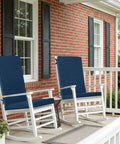 Outdoor Chair Cushions 20x20 Navy Blue Water Resistant And Fade Resistant High Back With Ties And Zipper Removable Covers All Weather Patio Lawn Dining Seat Replacements Set Of Four shown on porch chairs.
