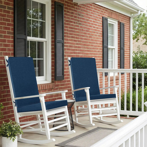Outdoor Chair Cushions 20x20 Navy Blue Water Resistant And Fade Resistant High Back With Ties And Zipper Removable Covers All Weather Patio Lawn Dining Seat Replacements Set Of Four shown on porch chairs.