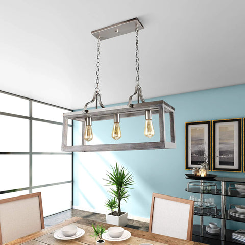 Dining room view of Westbury 4 Light Pendant Fixture with adjustable hanging lights and glass opal shades, satin nickel brown finish.