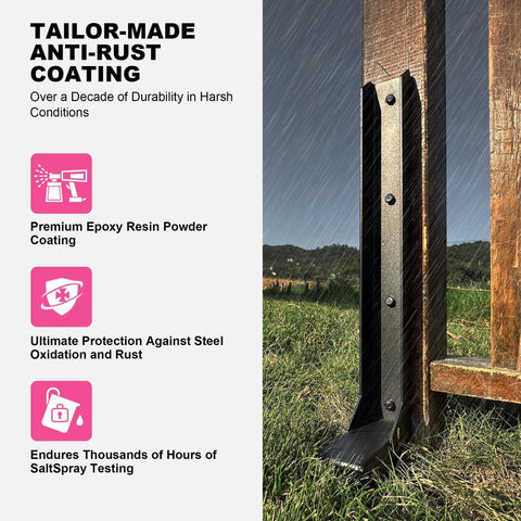 Heavy Duty Fence Post Repair Kit For 4X4 And 6X6 Wood Posts Thick 11 Gauge Steel Anchor Stake Galvanized Coating Detail