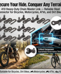 Heavy Duty 10 Pack 410 Chain Master Links For Motorcycle Atv Dirt Bike Built Tough With Precision Steel Clips And Rivets close-up of links
