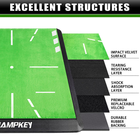 Heavy Duty Golf Hitting Mat With Swing Path Feedback For Indoor And Outdoor Practice, Durable Golf Practice Mat With Replaceable Impact Velvets and layer details