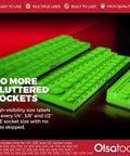 Magnetic Socket Organizer For One Quarter, Three Eighths And One Half Inch Drive SAE Sockets, Holds Up To One Hundred Twenty Three Sockets, Green Gearhead Must Have For A Clean, Streamlined Workshop in green with size labels.