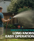 Heavy Duty 45 Degree Metal Hose Elbow With Shut Off Valve 2 Way Hose Adapter And Angle Connector For Garden RV And Tight Spaces Leakproof Fit With No Kink Performance, man watering lawn