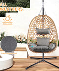 Hanging Egg Chair With Stand For Patio And Garden Wicker Swing Hammock Style With 350 Lbs Capacity in Yellow Gray, outdoor setting