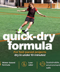 Game Day Ready Athletic Field Line Marking Paint Kit Including Twelve Cans Of Bright Orange Coating Matched With A Straight Shot Striping Machine For Crisp Sidelines And Court Outline Layout. A player marking a soccer field with quick-dry paint.