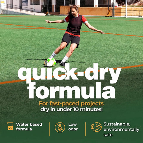 Game Day Ready Athletic Field Line Marking Paint Kit Including Twelve Cans Of Bright Orange Coating Matched With A Straight Shot Striping Machine For Crisp Sidelines And Court Outline Layout. A player marking a soccer field with quick-dry paint.