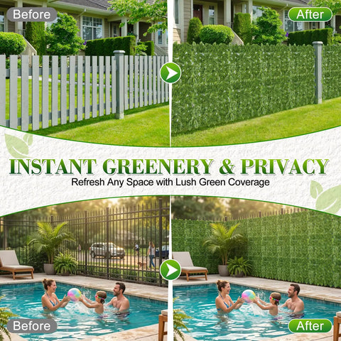 Artificial Ivy Privacy Fence Screen Set 120 By 40 Inches With 12 Pack 20 By 20 Inch Panels Vented Base Grid Delivers Breathable Privacy