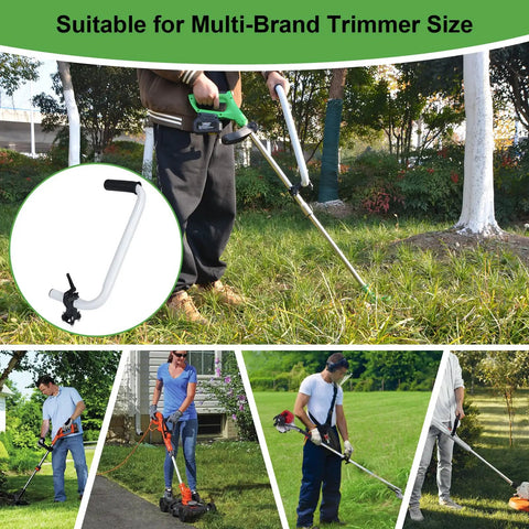 Person using Upgraded Weed Eater Handle With Bracket Clamp, Ergonomic Trimmer Grip Extension in garden