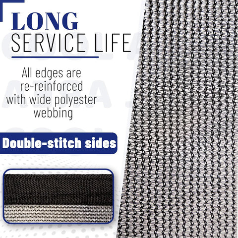 Detail of Open Weave Shade Cloth Mesh Tarp With Grommets 6x8 Ft Heavy Duty All Purpose Backyard Shade For Patio Garden Porch Greenhouse Pools Dog Kennel Black 60 To 70 Percent Shade Lets Air Through Keeps Bugs Out showing reinforced edges.