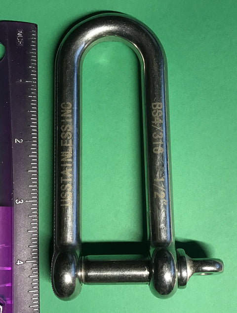 Stainless Steel 316 Long D Shackle 12mm Marine Grade Dee Ready For Heavy Duty Towing And Lifting Corrosion Resistant Smooth Action 3520 Lbs Safe Working Load next to ruler