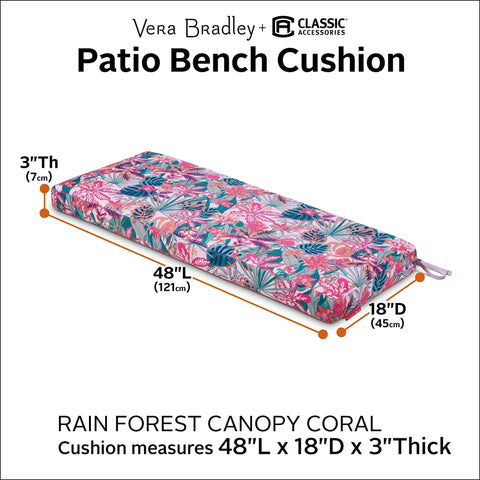 Water Resistant Patio Bench Cushion 48 By 18 By 3 Inches With Cozy High Density Foam And Weatherproof Fabric Rain Forest Canopy Coral