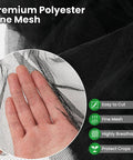 Close-up of hand touching lightweight polyester mesh for 39 Ft Mosquito Netting For Patio And Backyard Garden, showcases fine mesh.