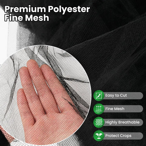 Close-up of hand touching lightweight polyester mesh for 39 Ft Mosquito Netting For Patio And Backyard Garden, showcases fine mesh.