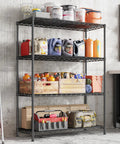 Beefy Heavy Duty 4 Tier Storage Rack With Adjustable Shelves In Black Strong Steel Garage Shelving Unit Holds Up To 620 Lbs Total, filled with cans and tools