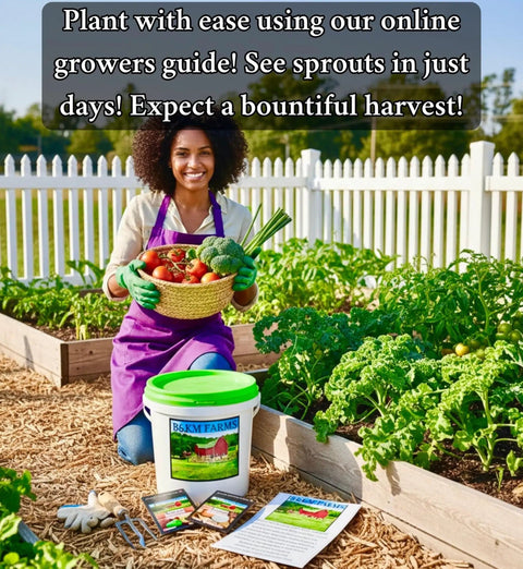 Woman in garden with Backyard Seed Vault With 50 Varieties And 50 000 Plus Non GMO Heirloom Seeds A Five Plus Year Supply