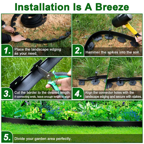 Installation guide for No Dig Landscape Edging Kit For Flower Beds And Lawns 33 Ft Border 2 Inch Tall Plastic Garden Border