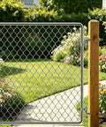 8-Inch J-Bolt Gate Hinge Kit Heavy Duty Galvanized Steel With 5/8 Inch Pin For Chain Link Fence Swing Gates And Farm Wall Wood Metal Posts 2 Pack mounted on chain link gate post