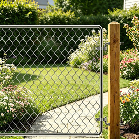 8-Inch J-Bolt Gate Hinge Kit Heavy Duty Galvanized Steel With 5/8 Inch Pin For Chain Link Fence Swing Gates And Farm Wall Wood Metal Posts 2 Pack mounted on chain link gate post