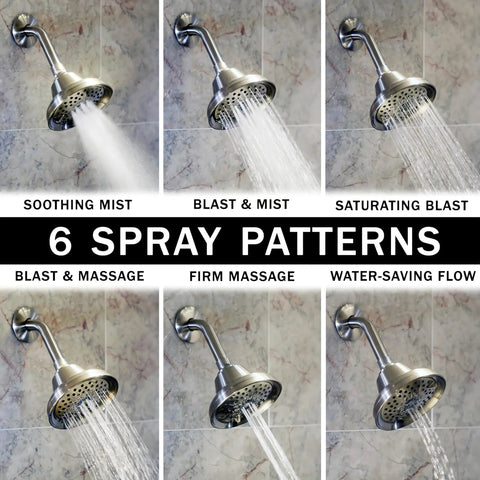 Ultimate Shower Head With Six Power Spray Patterns Including Mist For Real High Pressure Boost shown with visible spray settings