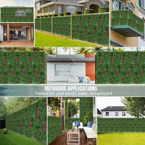 Boxwood Faux Grass Wall Panels 12 Pack 20x20 Inch Dense Green Backdrop For Indoor Outdoor Privacy Screen in residential settings