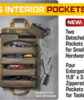 Roll Up Tool Bag Organizer For Dad Heavy Duty Motorcycle Tool Roll Bag With Detachable Pouches Portable Rollup Toolbag showing pockets