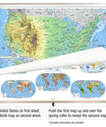 US And World Advanced Physical Classroom Pull Down Map Set For Grades 9 And Up 63 Inch Wide With Colorful Elevation Ramps Classroom Ready