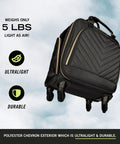 Chelsea Chevron Quilted Underseat Carry On Luggage Black With Gold Accent Zippers And Slick Four Wheel Spinner For Easy Maneuvering