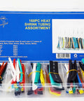 Rainbow Heat Shrink Wire Wrap Tubing Kit With 7 Colors And 6 Sizes displayed in plastic case with assorted cables