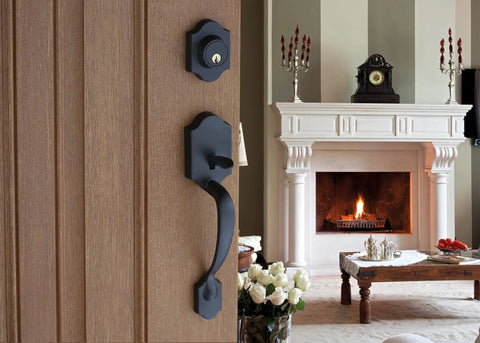 Heritage Front Door Handleset Black Finish With Colonial Knob Interior Built To Last Solid Cast Zinc Construction ANSI Grade 3 Security Residential Front Entrance Hardware Easy Install For Your Home Makeover