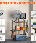 Garden Tool Organizer And Storage Stand With Lockable Wheels For Garage Shed Indoor Outdoor Use Multi Slot Shelves And Hooks