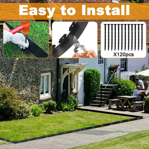 4 Inch Tall Landscape Edging Kit With 132 Feet Of No Dig Plastic Border, 120 Spikes, Garden Lawn Border for easy installation