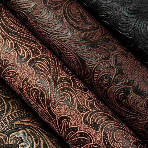 Snag This Hella Cool 4 Pack Of Faux Leather Sheets Measuring 7.7 By 12.9 Inches With A Bold Bump Texture And Dope Geometric Prints Perfect For Easy DIY Crafts And Jewelry Projects Ships Flat featuring artistic embossed designs in dark tones.