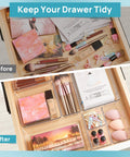 No Sweat 44 Piece Clear Plastic Drawer Organizers Set With Adjustable Vanity Trays For Bathroom Kitchen Office Craft Storage Makeup Cosmetic Tidying Before and After Drawer Organization