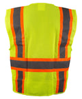 Back view of Fresh Two Tone Safety Vest Loaded With Bold Reflective Strips And Roomy Pockets For Guaranteed High Visibility Wrapped In Cool Airflow Mesh And Snappy Front Zipper.
