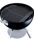 22 Inch Round Hinged Stainless Steel Cooking Grate Replacement for Charcoal Grills with Flip Up Sides shown on a grill.