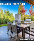 Premium Solvent Based Acrylic High Gloss Color Enhancing Concrete Sealer on outdoor pavers under a patio with furniture.