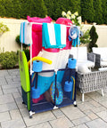 Big Pool Gear Organizer With Towel Bars And Mesh Rolling Bin, Extra Large Outdoor Pool Storage With Towel Hanger