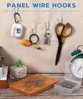 40 Pieces Cubicle Hooks Set For Fabric Wall And Panel Hangers, keys, scissors, and accessories hanging on fabric panel in office