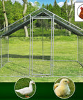 Heavy-Duty Metal Chicken Coop With Round Top Spire Roof And Tri-Support Wire Mesh Run Water-Resistant Cover UV Protective Outdoor Pen