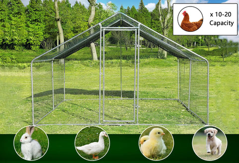 Heavy-Duty Metal Chicken Coop With Round Top Spire Roof And Tri-Support Wire Mesh Run Water-Resistant Cover UV Protective Outdoor Pen