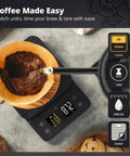 Top view of 0.1g Precision Digital Coffee Scale With Timer For Pour Over And Espresso, 3Kg Capacity, Onyx Black in use