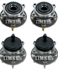 Front and Rear Wheel Bearing and Hub Assembly Kit for Hyundai Santa Fe and Kia Sorento FWD Replacement, OEM Grade