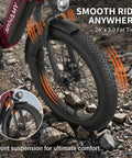 Fat Tire Electric Bike With 24In Wheels, 2000W Peak Motor, showcasing front suspension and fat tires for smooth city cruising.