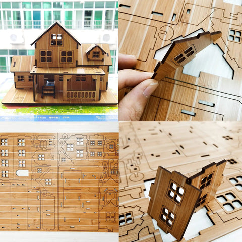 All Wood 3D Puzzle Kit For Adults And Teens, Dope Log Cabin Miniature House Build, DIY Wood Model With Laser Cut Pieces
